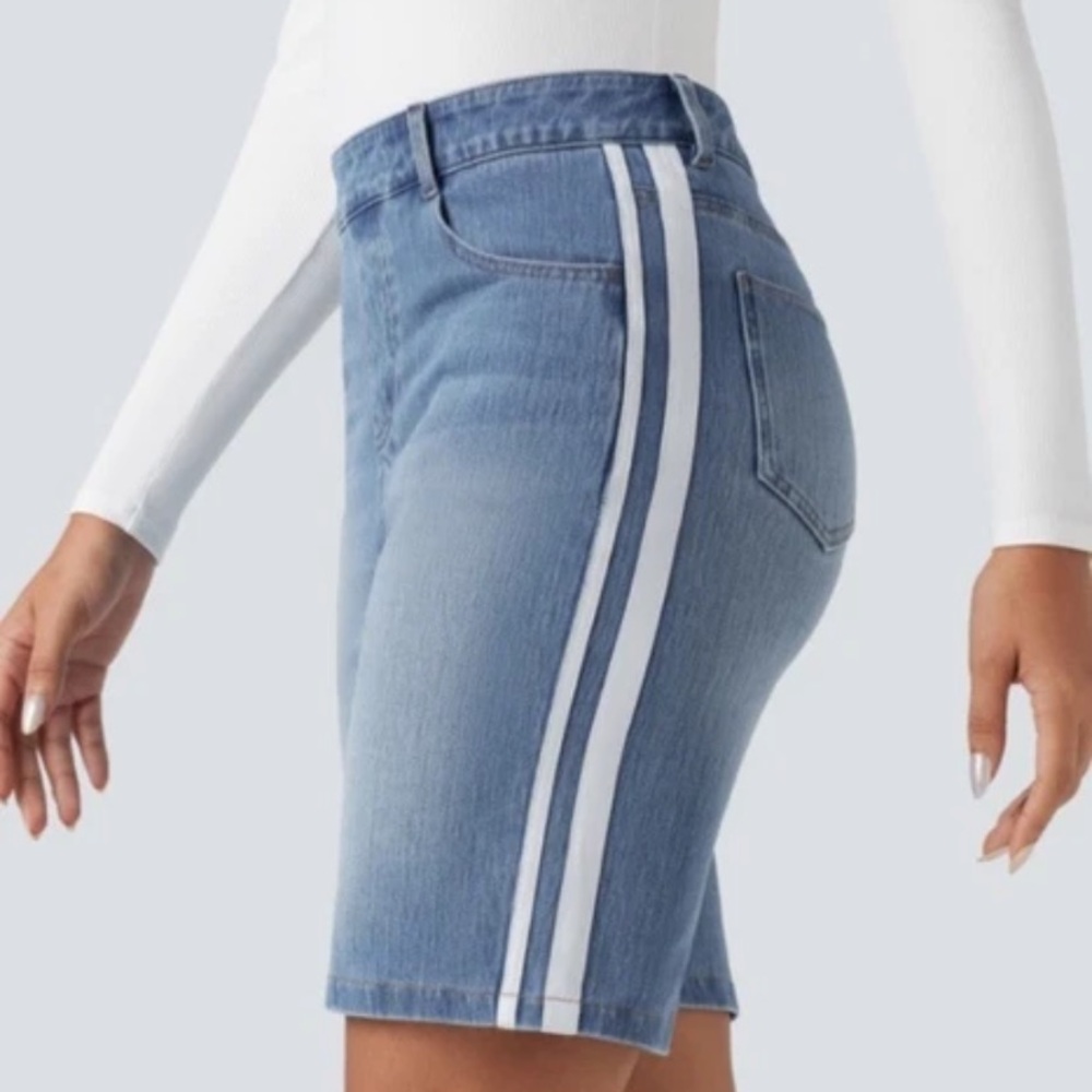 NWT Halara High Waisted Relaxed Denim Shorts. Bermuda. Malbu Blue. S M L XL